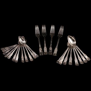 PARTI BESTICK, 31 delar, silver, mestadels Gustaf Theodor Folcker, Stockholm, 1800-tal. Vikt 1455 g.