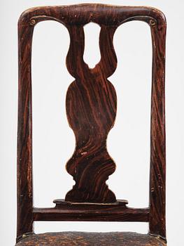 A pair of late baroque faux bois-painted chairs, attributed to M. Meling, 1730/40's.