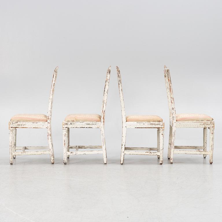 Four late Gustavian chairs, Sweden, end of the 18th century.