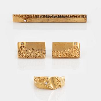 Bengt Hallberg, smyckesset, 3 delar, 18K guld, med små diamanter.