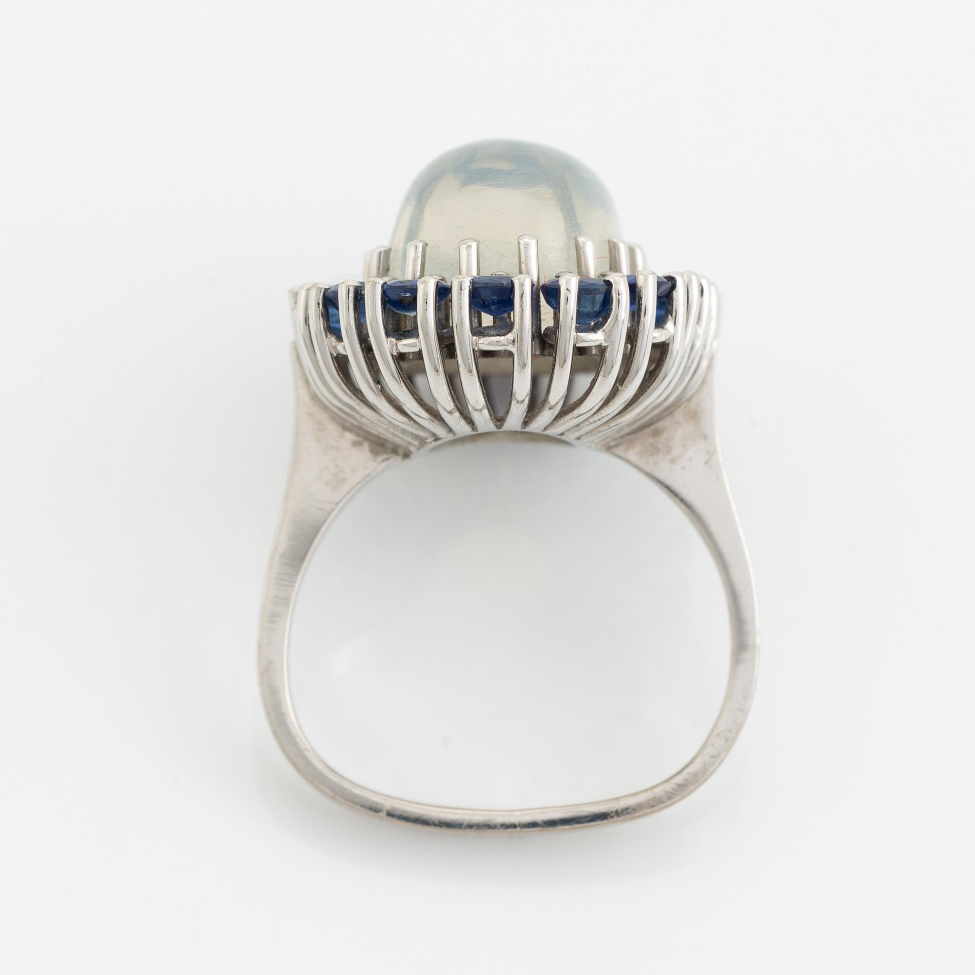 Moonstone and sapphire cocktail ring.