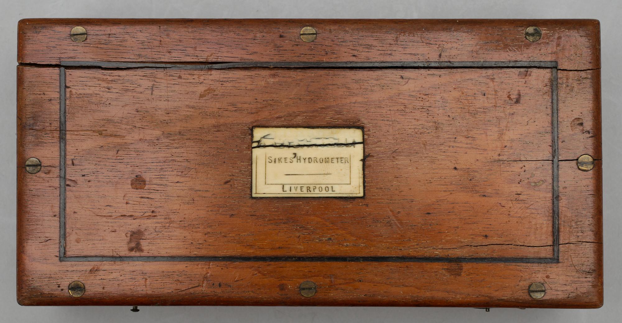 HYDROMETER I SKRIN, Sikes Hydrometer, Liverpool, troligen tidigt 1900-tal.