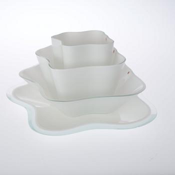 An Alvar Aalto 4 pcs glass sculpture, 'Aalto flower', Iittala Finland.