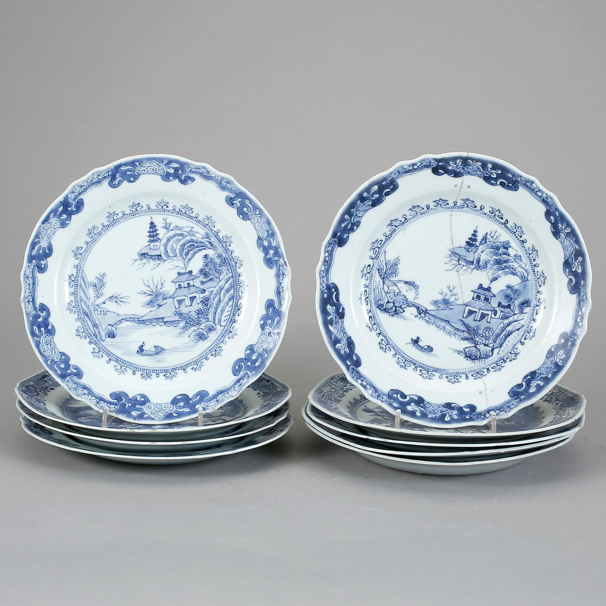 TALLRIKAR, 9 st, porslin, Qianlong, Kina 1700-tal.