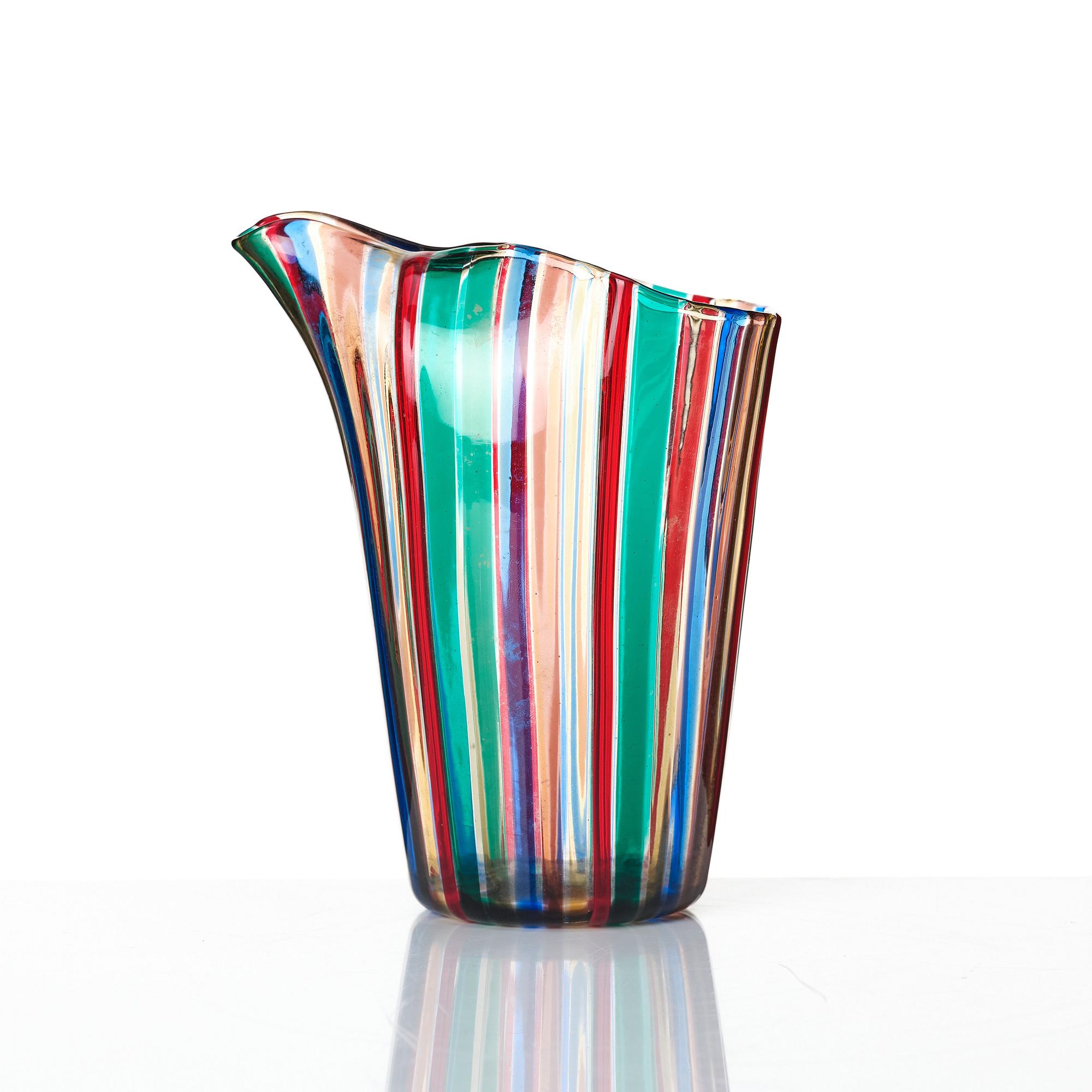 Gio Ponti, a 'Canne' glass pitcher and 9 glasses, Venini, Murano, Italy 1950-60s.