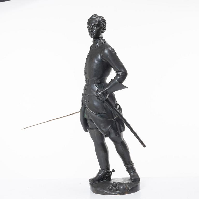 A bronze sculptur of King Charles XII of Sweden.
