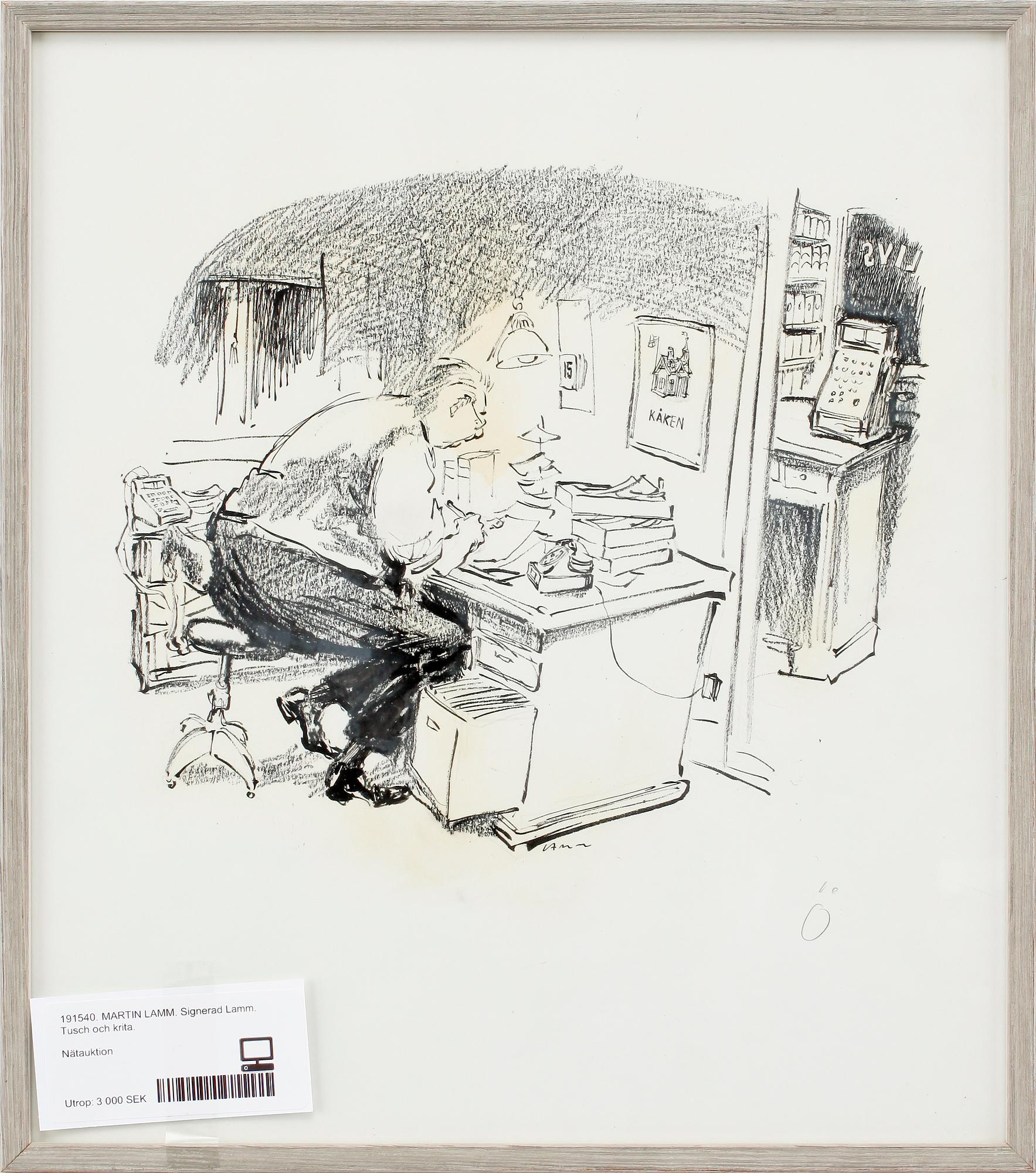 MARTIN LAMM. Tusch och krita. Sign.