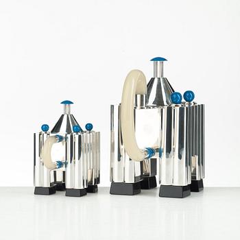 Michael Graves, a five pieces sterling tea- and coffee service, limited edition by Alessi, Italy 1985.