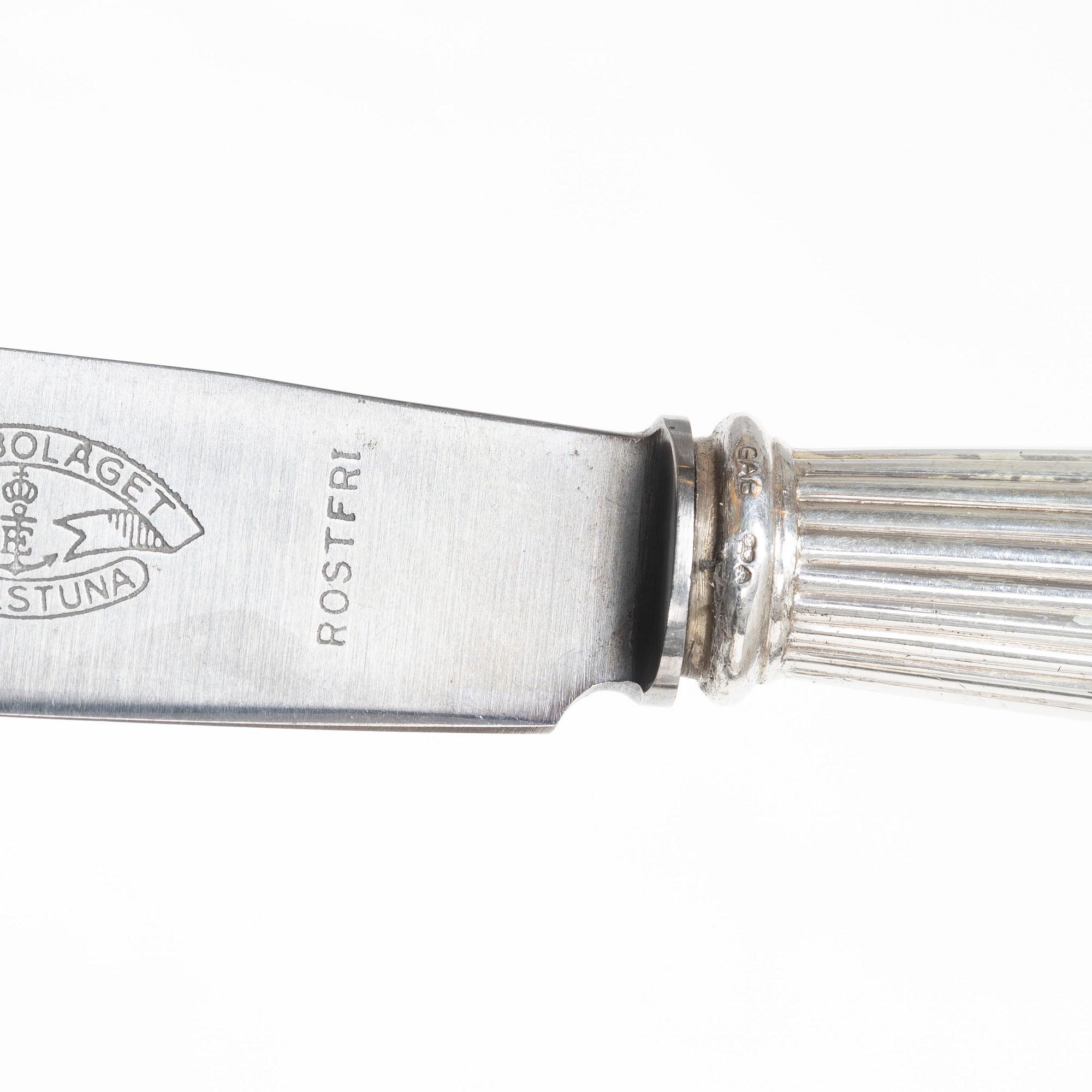 Matknivar, 6 st, silver, modell "Empire", GAB, Stockholm 1924.