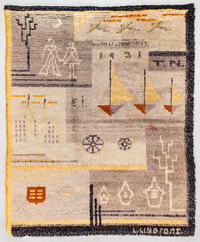 Toini Nyström, possibly, a Finnish long pile Ryijy Rug, for Neovius. Circa 145 x 110 cm.