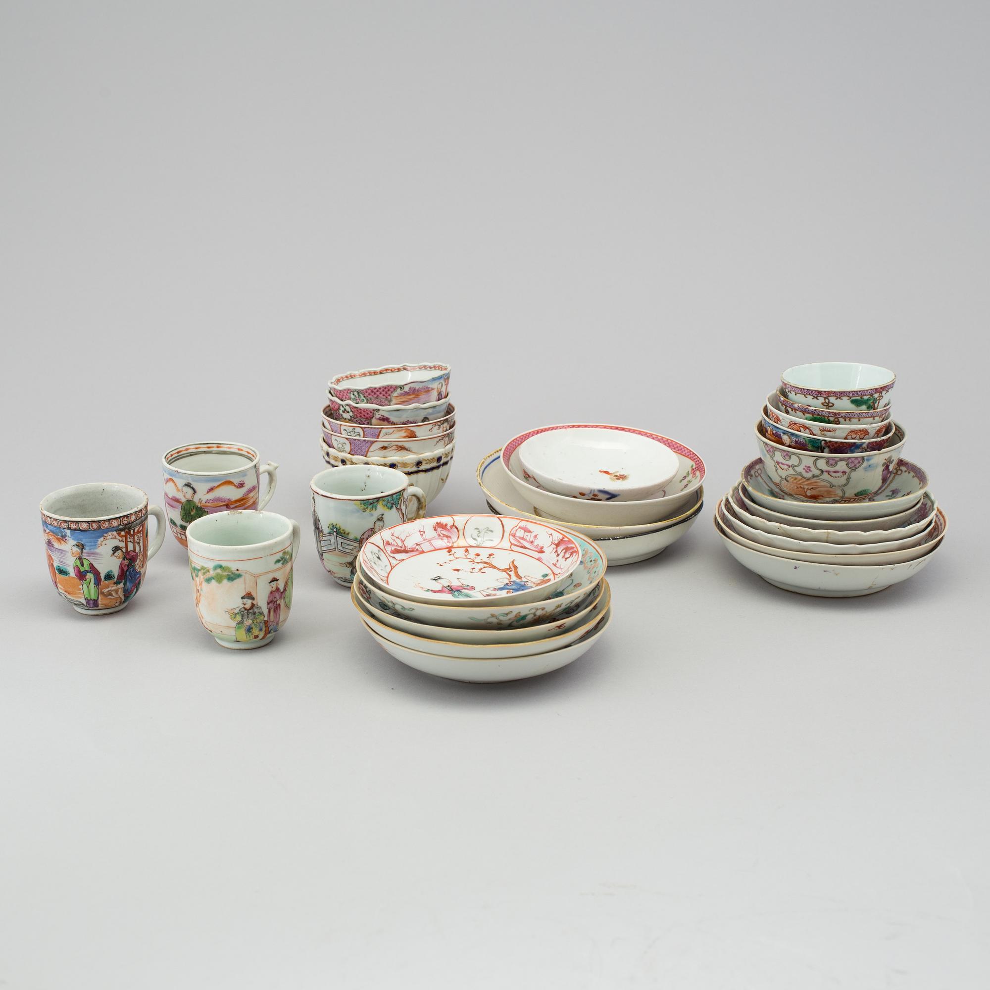 A group of various cups and saucers, Chinese and European, 18th-19th century.