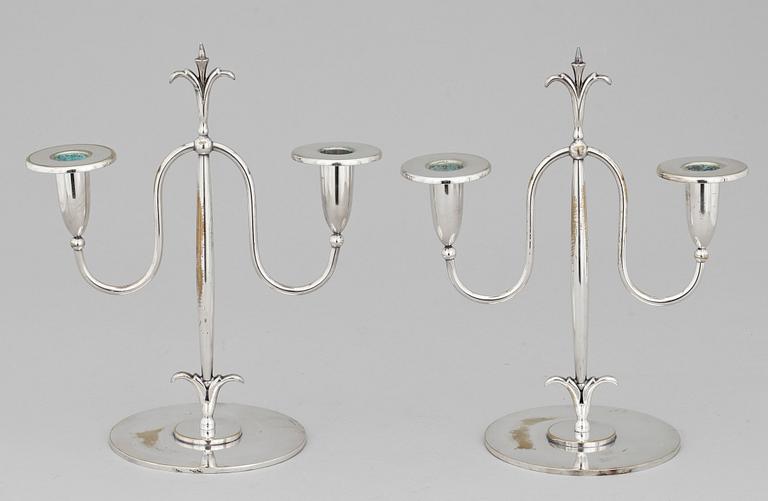 KANDELABRAR, ett par, nysilver, art deco, CG Hallberg Stockholm, 1920/30-tal.