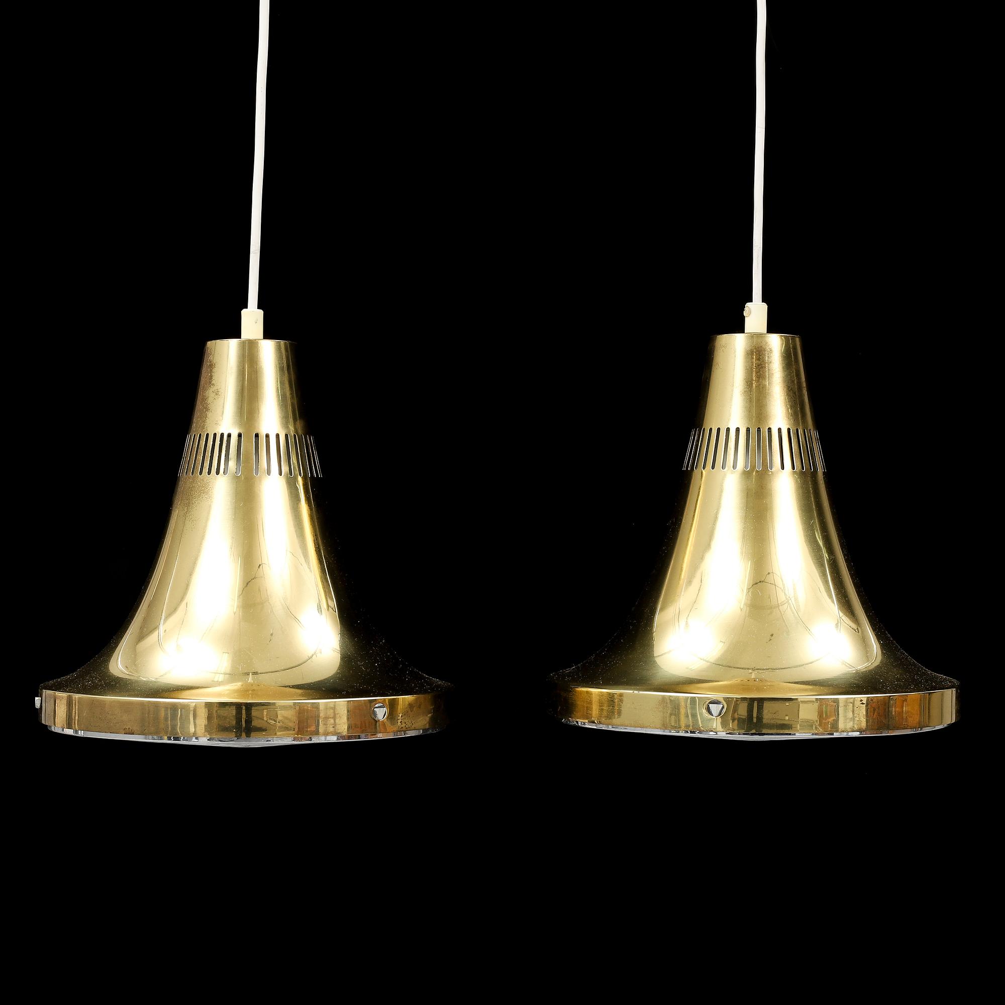 HANS-AGNE JAKOBSSON, a pair of brass ceiling lamps, Markaryd, 1960/70s.