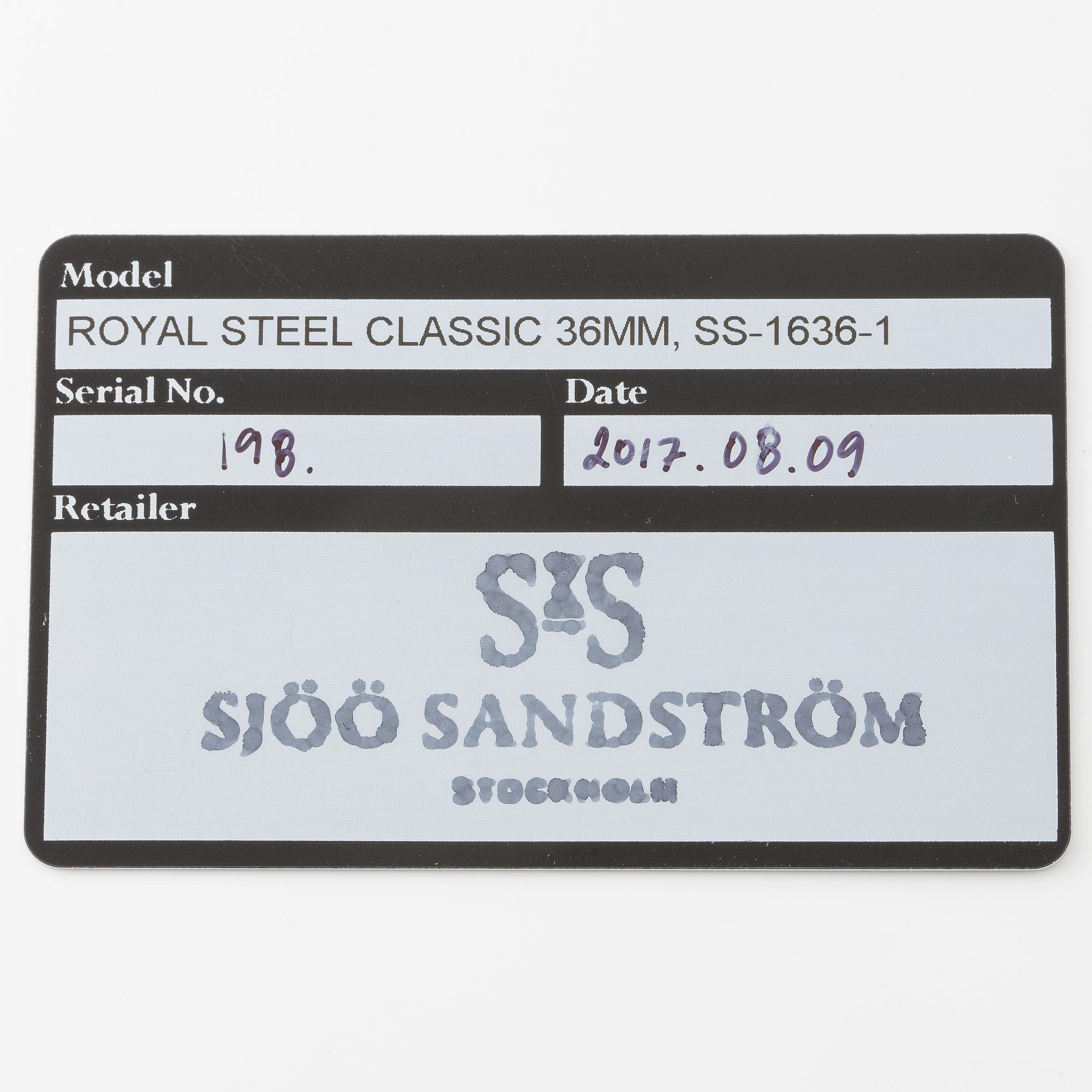 Sjöö Sandström, Royal Steel Classic, wristwatch, 36 mm.
