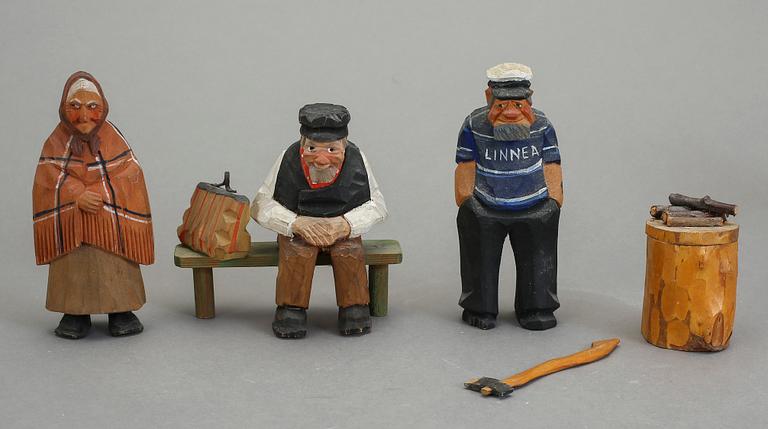 PARTI TRÄSKULPTURER, 15 st (9+6), trä, bl.a Bengt Råsten, 1900-tal.