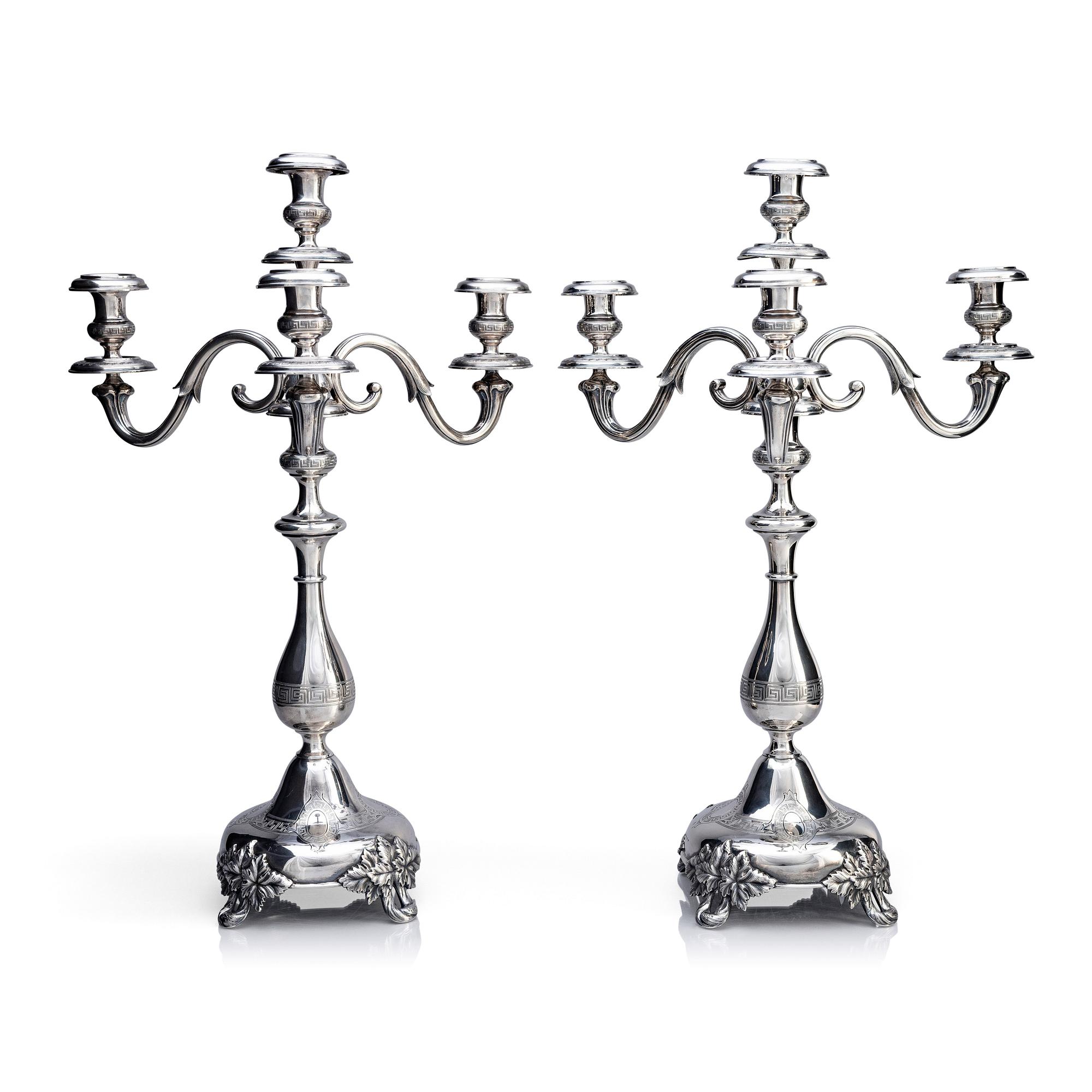 A pair of Swedish 19th century silver candelabra, marks of Gustaf Theodor Folcker, Stockholm 1871.