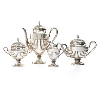 C.G. Hallberg, Tea and coffee service, 4 pieces, silver, Gustavian style, Stockholm 1897–1909.