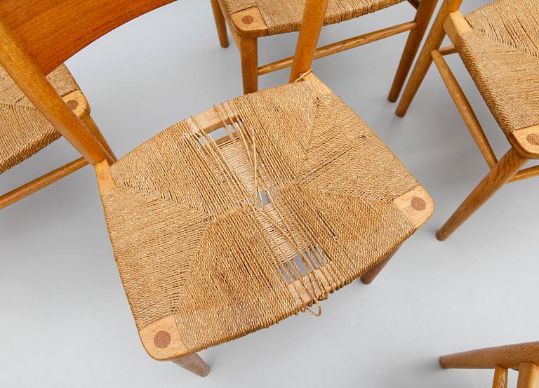 STOLAR 5 st OCH KARMSTOL, 6 delar, Børge Mogensen, Danmark, 1900-talets mitt.