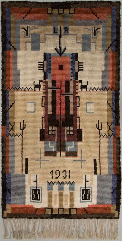 LAILA KARTTUNEN, ryijy, päivätty 1931. Noin 203x112 cm.