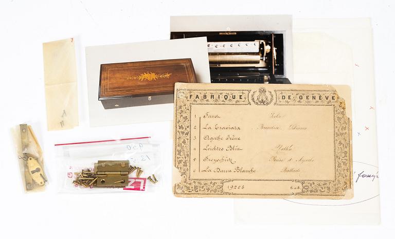 Cylinder music box with six melodies, Switzerland, 1890–1900.