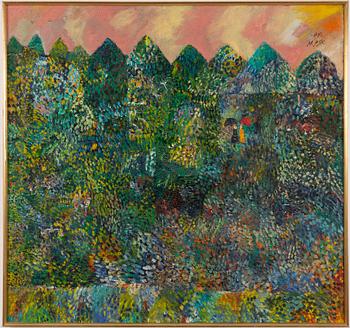 Madeleine Pyk, Lush landscape with figures walking.