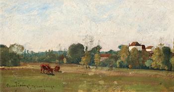 111. Oscar Törnå, "Landskap med kor, Grez" (Landscape with cows, Grez).