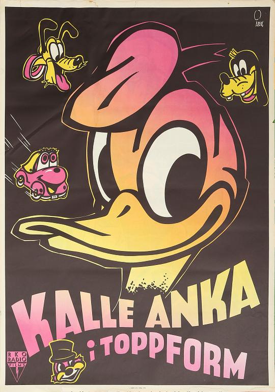 FILMAFFISCH, litografiskt tryck, "Kalle Anka i Toppform", Åberg, 1952.