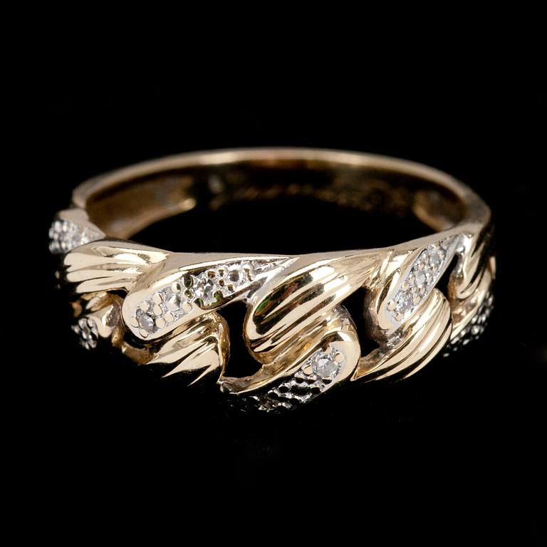 RING, guld 14K, 6 små diamanter, finska stämplar. 1900-talets slut. Vikt 3,5 g.