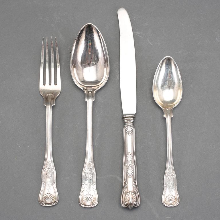 PARTI BESTICK, 48 delar, silver "Engelsk snäck", GAB, Stockholm, bla 1894. Vikt ca 2157g.