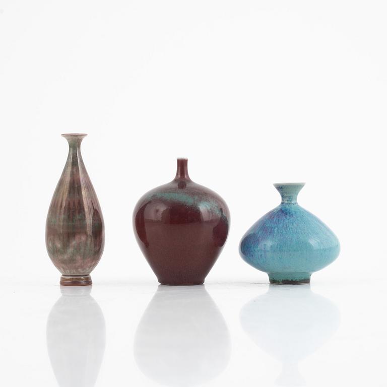 Berndt Friberg, three stoneware vases, Gustavsbergs Studio, Sweden, 1967-72.