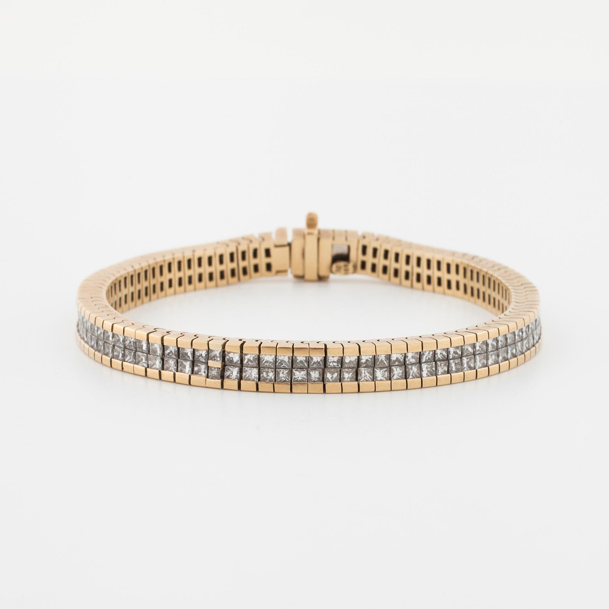 A princess cut diamond bracelet.