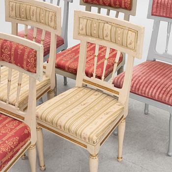 Six provincial late Gustavian chairs, Sweden, around 1800.