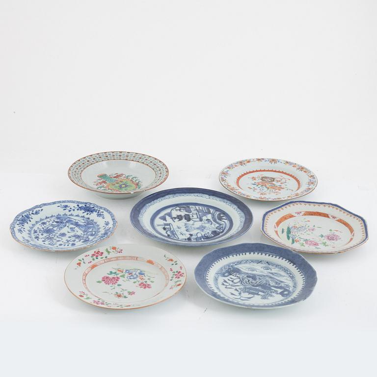 A group of nine Chinese export porcelain plates, 18th and 19th century and one plate probably Samson.