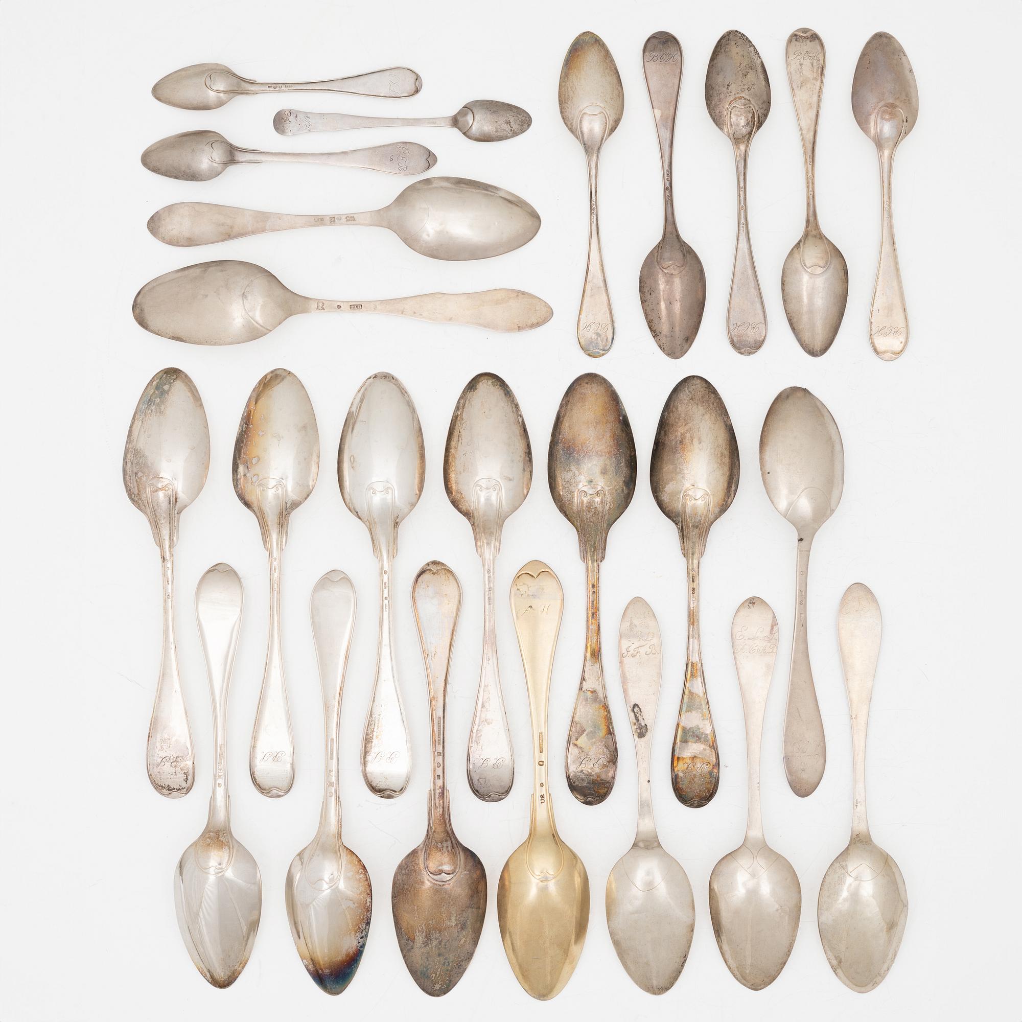 Spoons, 24 pieces, silver, Sweden, 18th–19th century.