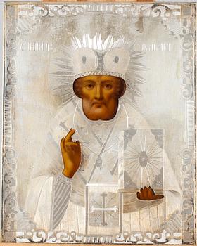 KIOTA, ikoni riisalla, tempera puulle sekä hopeaa, Moskova 1858.