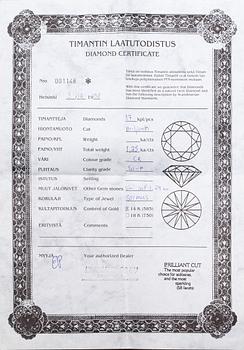 A 14K white gold ring with a sapphire ca. 1.24 ct and diamonds ca 1.25 ct in total. Finnsh import marks 1994.
