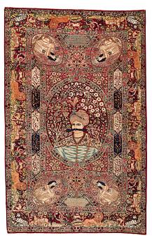 308. A rug, antique Kerman Laver figural, ca 209,5-211 x 131-133,5 cm.