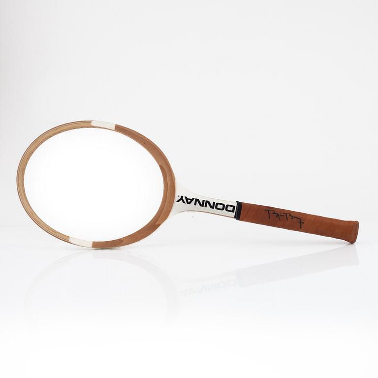 Tennis racket, Signed by Björn Borg. Donnay, specially customized white-painted wooden racket.
