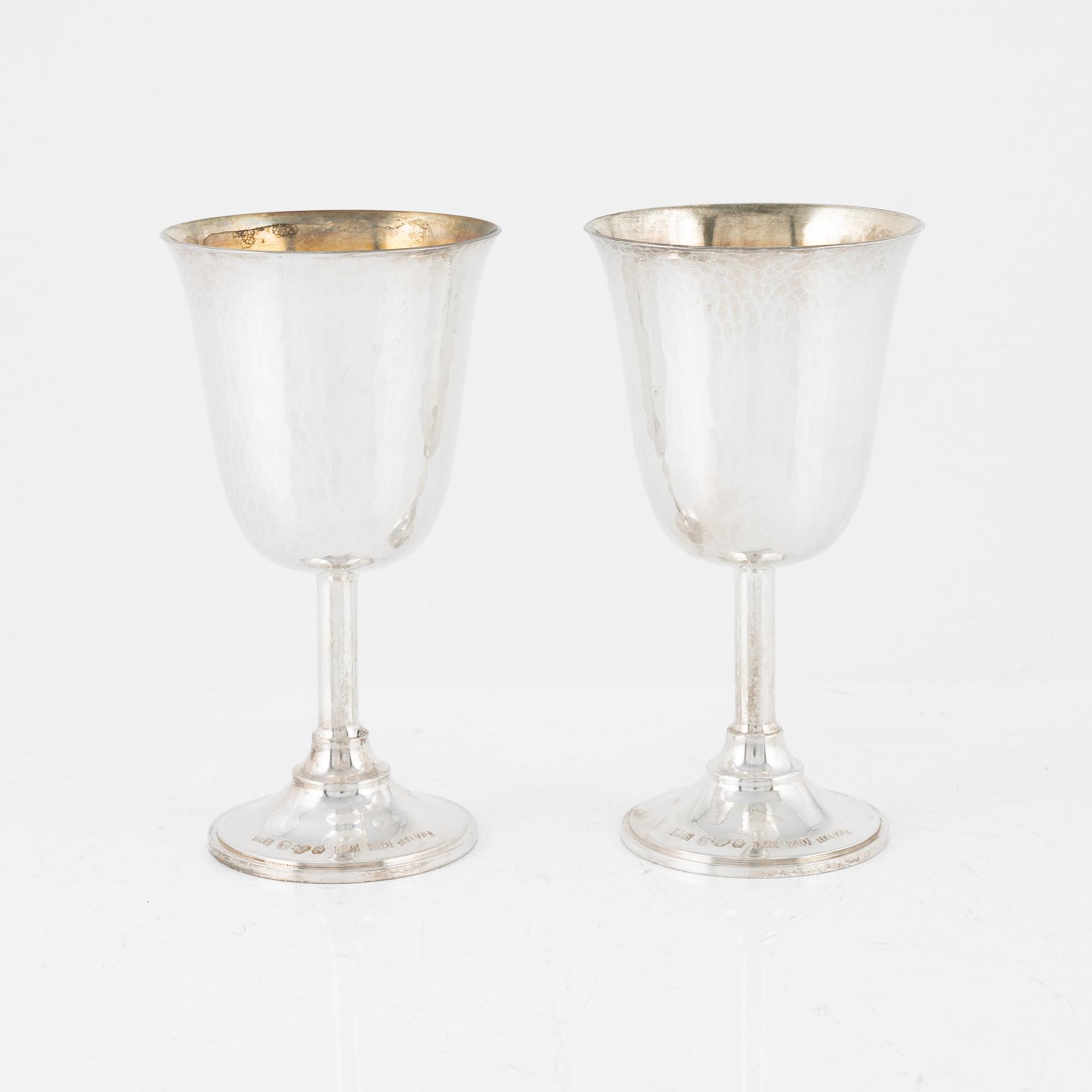 Eight parcel-gilt silver wine goblets, Ingemar eklunds Silversmide, Stockholm, Sweden, 1998.