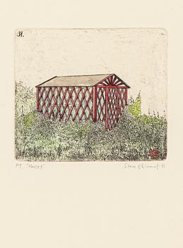 Sten Eklund, "Ett av husen vid 4 på bild 3" ur "Kullahusets hemlighet".