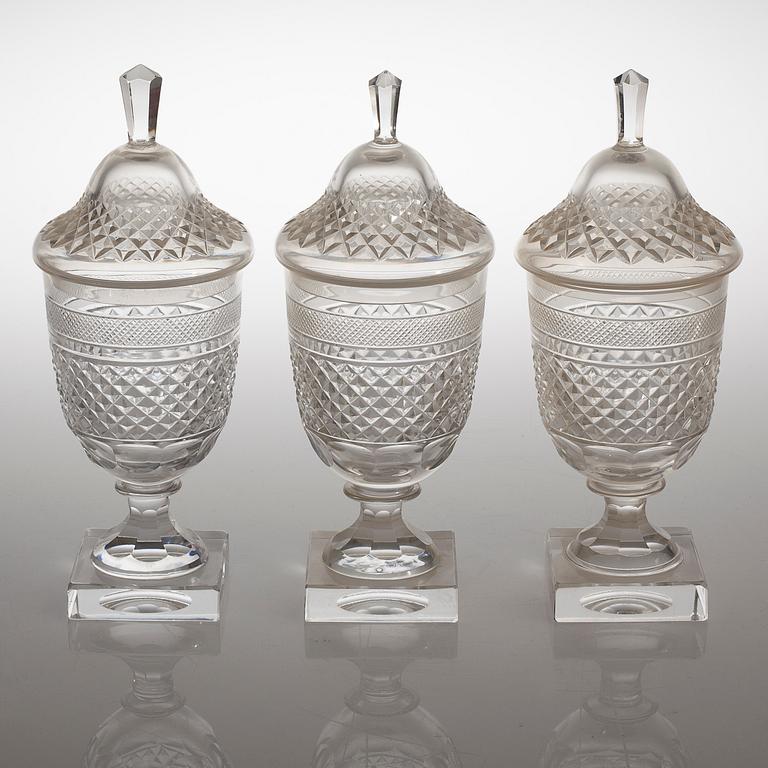 ELIS BERGH, three glass cups for Kosta, model "Kent", second half of the 20th century.