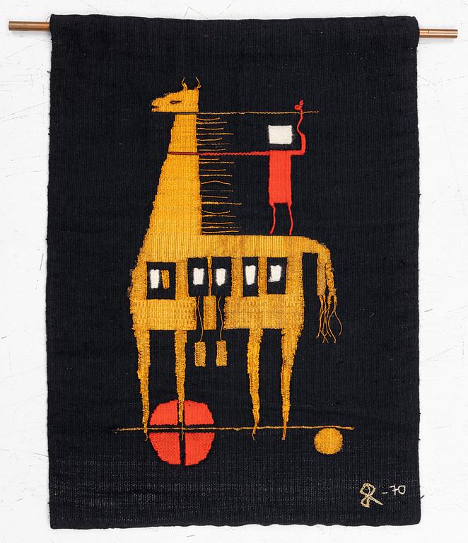 Eeva Renvall, "Den Trojanska hästen", bonad, signerad, 1970, ca 92 x 68 cm.