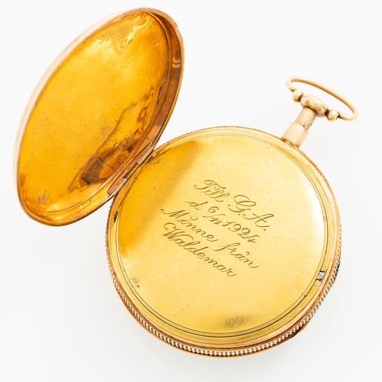 Pocket watch, skeletonised, with repeating mechanism, 18K gold, 52,5 mm.