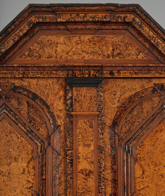 A Swedish late baroque burr-alder cabinet, first part 18th century.