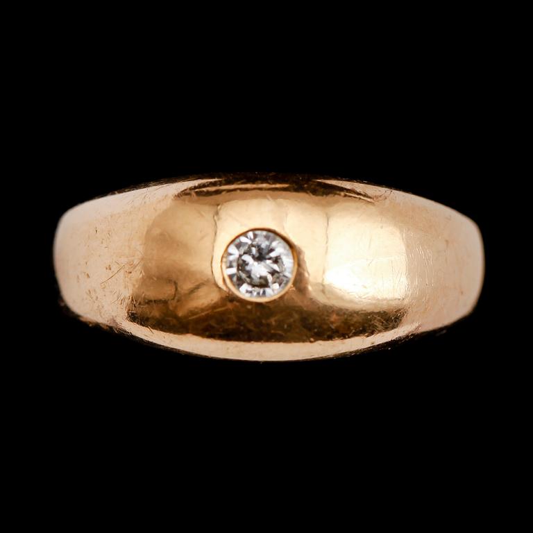 RING, 18 k guld, Stockholm 1967, med briljant. Vikt 9 g.