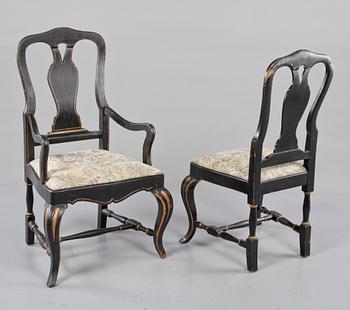 MATSALSMÖBEL, 5 delar, rokokostil, 1900-talets början.