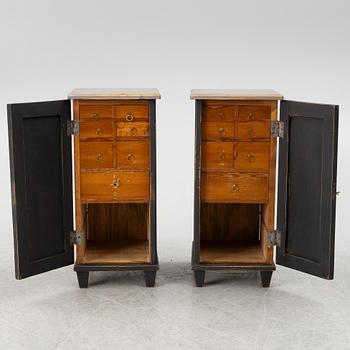 Bedside tables, a pair, first half of the 20th century.