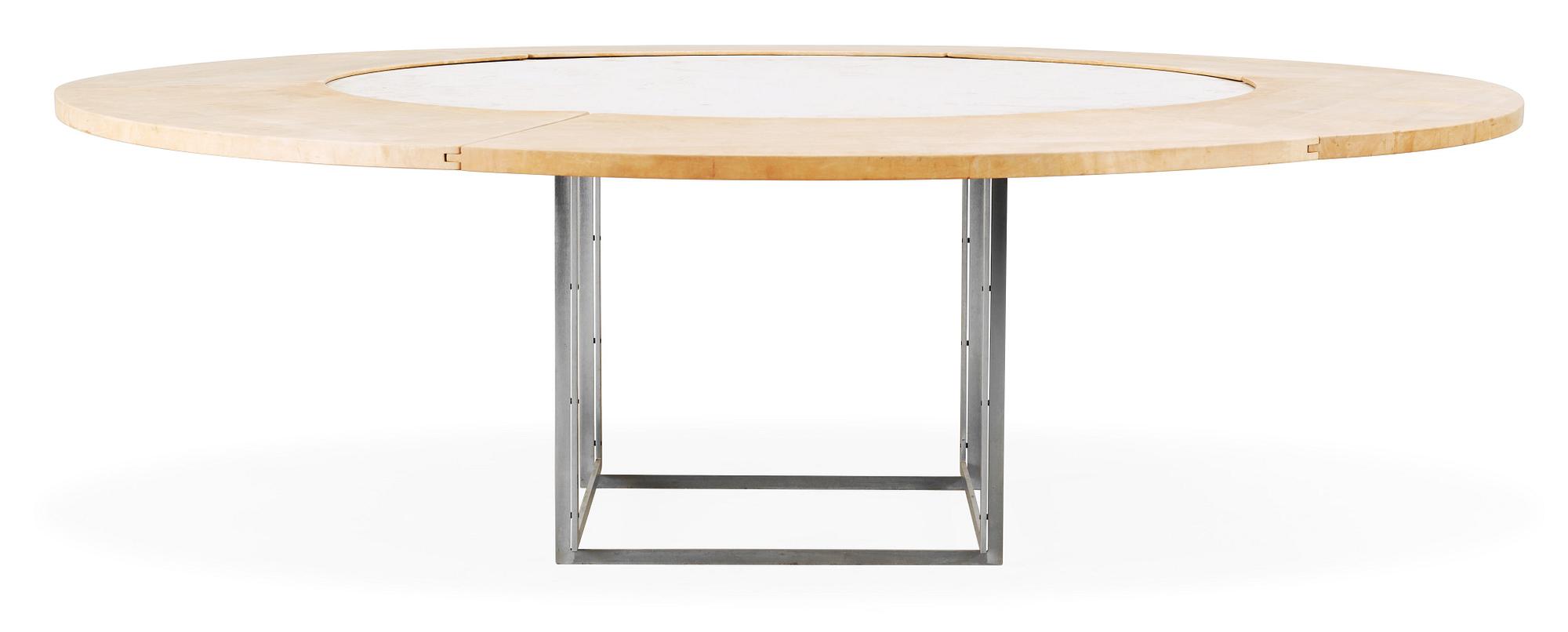 A Poul Kjaerholm marble top 'PK-54' dining table, Fritz Hansen, Denmark 1986.