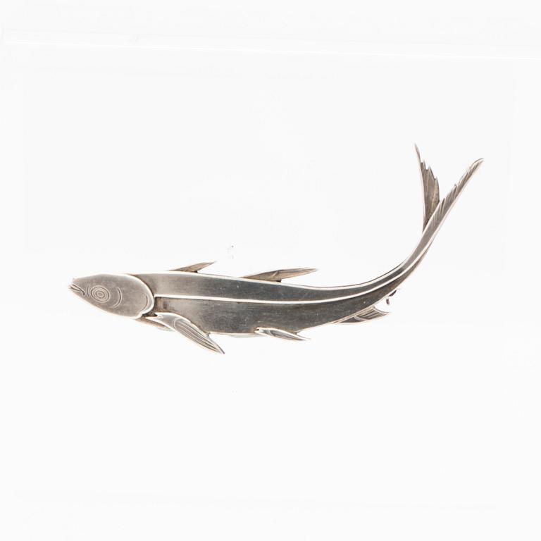 Wiwen Nilsson, brooch, in the shape of a fish, silver, Lund, 1957.