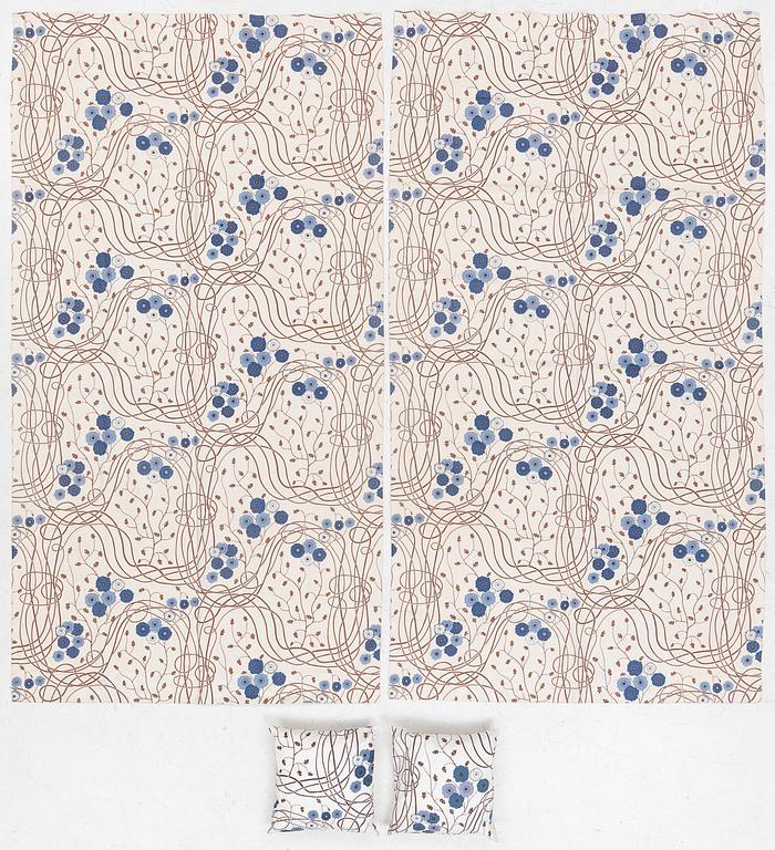 Josef Frank, gardiner, ett par samt kuddar, ett par, "Loops", Firma Svenskt Tenn.